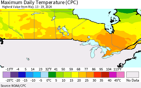 Canada Maximum Daily Temperature (CPC) Thematic Map For 5/13/2024 - 5/19/2024