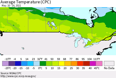 Canada Average Temperature (CPC) Thematic Map For 5/10/2021 - 5/16/2021