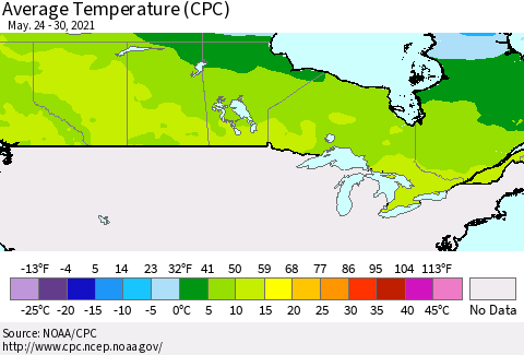Canada Average Temperature (CPC) Thematic Map For 5/24/2021 - 5/30/2021