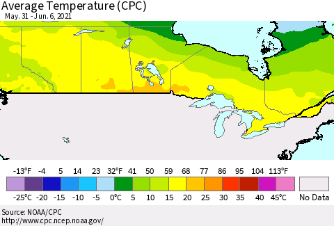 Canada Average Temperature (CPC) Thematic Map For 5/31/2021 - 6/6/2021