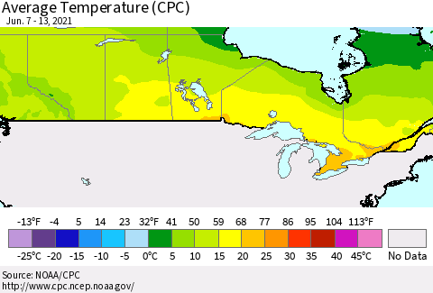 Canada Average Temperature (CPC) Thematic Map For 6/7/2021 - 6/13/2021