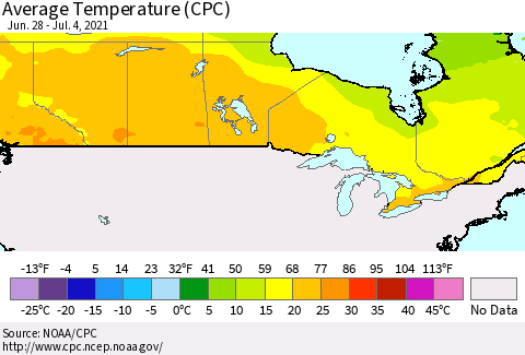 Canada Average Temperature (CPC) Thematic Map For 6/28/2021 - 7/4/2021