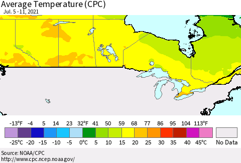Canada Average Temperature (CPC) Thematic Map For 7/5/2021 - 7/11/2021