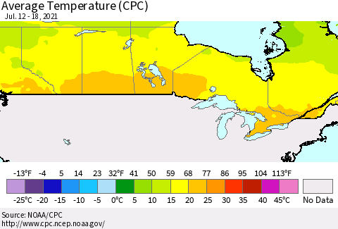 Canada Average Temperature (CPC) Thematic Map For 7/12/2021 - 7/18/2021