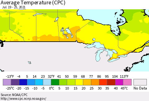 Canada Average Temperature (CPC) Thematic Map For 7/19/2021 - 7/25/2021