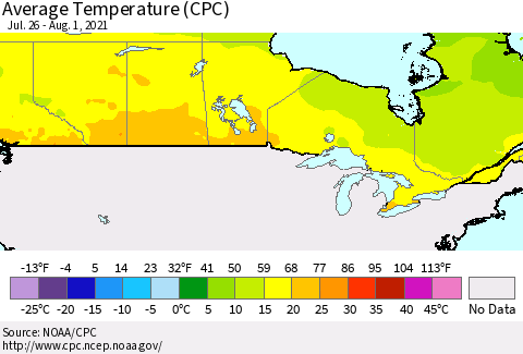 Canada Average Temperature (CPC) Thematic Map For 7/26/2021 - 8/1/2021