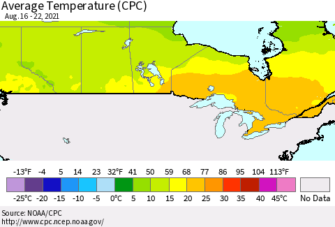 Canada Average Temperature (CPC) Thematic Map For 8/16/2021 - 8/22/2021