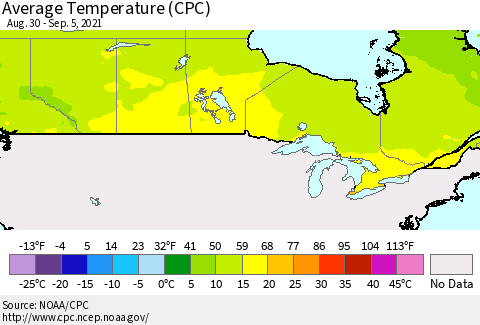 Canada Average Temperature (CPC) Thematic Map For 8/30/2021 - 9/5/2021