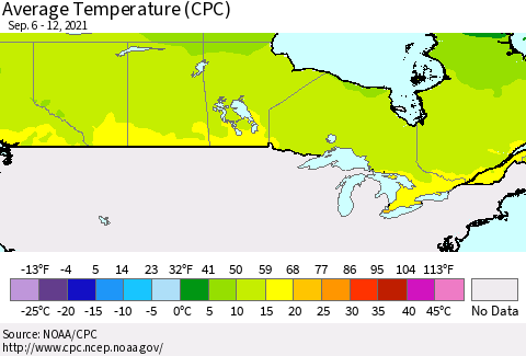 Canada Average Temperature (CPC) Thematic Map For 9/6/2021 - 9/12/2021