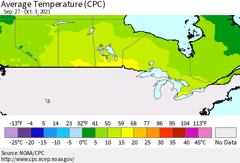 Canada Average Temperature (CPC) Thematic Map For 9/27/2021 - 10/3/2021