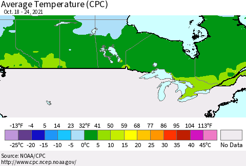 Canada Average Temperature (CPC) Thematic Map For 10/18/2021 - 10/24/2021