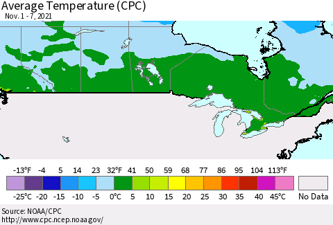 Canada Average Temperature (CPC) Thematic Map For 11/1/2021 - 11/7/2021