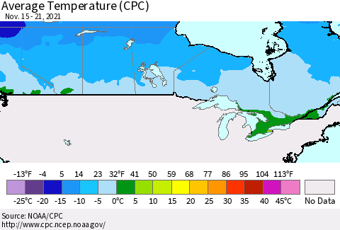 Canada Average Temperature (CPC) Thematic Map For 11/15/2021 - 11/21/2021