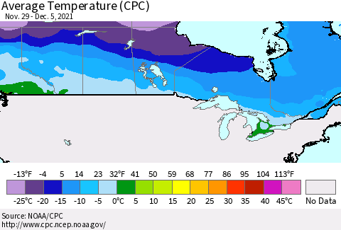 Canada Average Temperature (CPC) Thematic Map For 11/29/2021 - 12/5/2021
