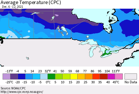 Canada Average Temperature (CPC) Thematic Map For 12/6/2021 - 12/12/2021