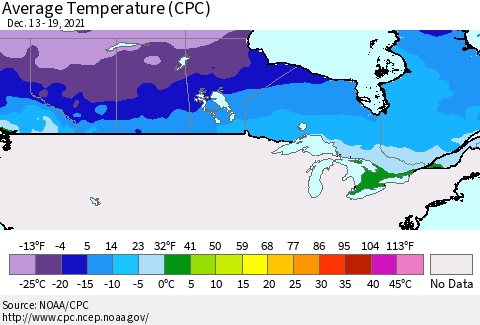 Canada Average Temperature (CPC) Thematic Map For 12/13/2021 - 12/19/2021
