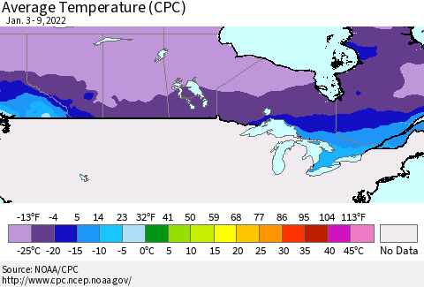 Canada Average Temperature (CPC) Thematic Map For 1/3/2022 - 1/9/2022