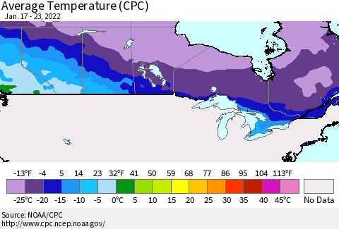 Canada Average Temperature (CPC) Thematic Map For 1/17/2022 - 1/23/2022