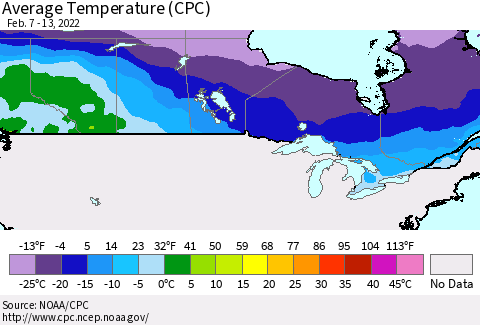 Canada Average Temperature (CPC) Thematic Map For 2/7/2022 - 2/13/2022