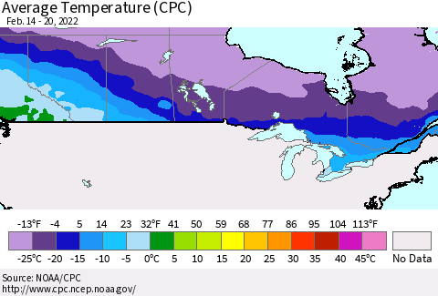 Canada Average Temperature (CPC) Thematic Map For 2/14/2022 - 2/20/2022