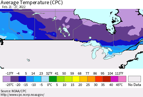 Canada Average Temperature (CPC) Thematic Map For 2/21/2022 - 2/27/2022