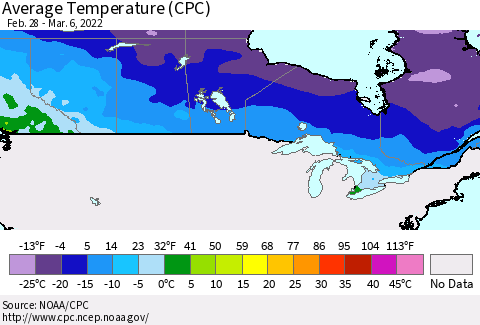 Canada Average Temperature (CPC) Thematic Map For 2/28/2022 - 3/6/2022