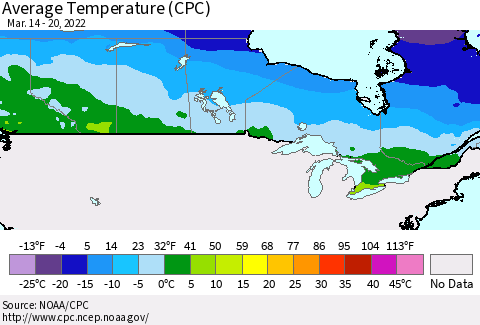 Canada Average Temperature (CPC) Thematic Map For 3/14/2022 - 3/20/2022