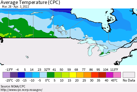 Canada Average Temperature (CPC) Thematic Map For 3/28/2022 - 4/3/2022