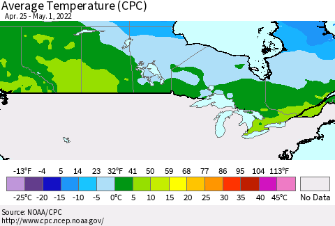 Canada Average Temperature (CPC) Thematic Map For 4/25/2022 - 5/1/2022