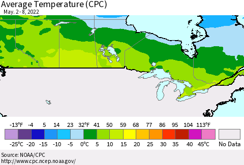 Canada Average Temperature (CPC) Thematic Map For 5/2/2022 - 5/8/2022
