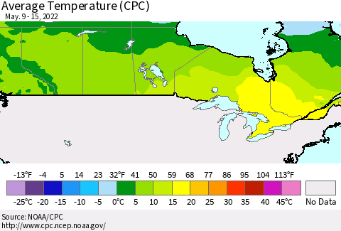 Canada Average Temperature (CPC) Thematic Map For 5/9/2022 - 5/15/2022
