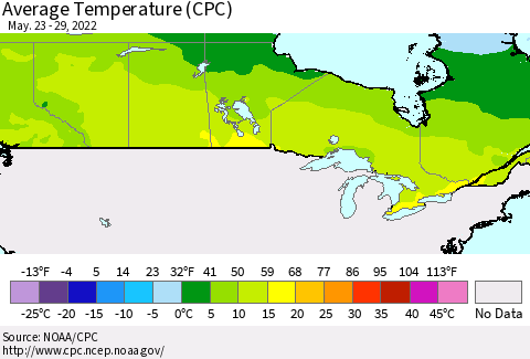 Canada Average Temperature (CPC) Thematic Map For 5/23/2022 - 5/29/2022