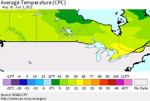 Canada Average Temperature (CPC) Thematic Map For 5/30/2022 - 6/5/2022