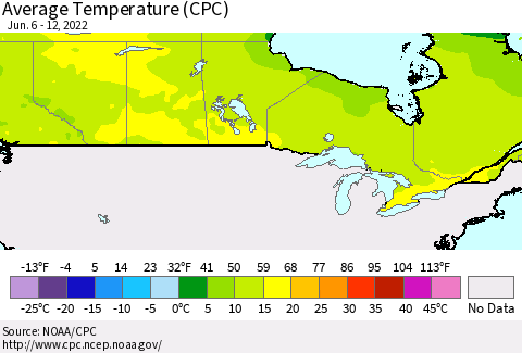Canada Average Temperature (CPC) Thematic Map For 6/6/2022 - 6/12/2022