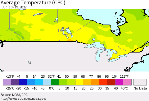 Canada Average Temperature (CPC) Thematic Map For 6/13/2022 - 6/19/2022