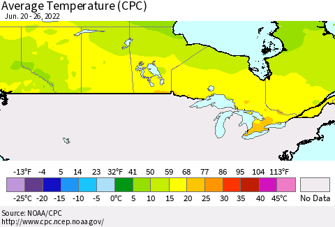 Canada Average Temperature (CPC) Thematic Map For 6/20/2022 - 6/26/2022