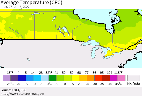 Canada Average Temperature (CPC) Thematic Map For 6/27/2022 - 7/3/2022