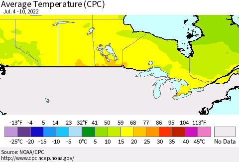 Canada Average Temperature (CPC) Thematic Map For 7/4/2022 - 7/10/2022