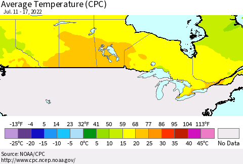 Canada Average Temperature (CPC) Thematic Map For 7/11/2022 - 7/17/2022