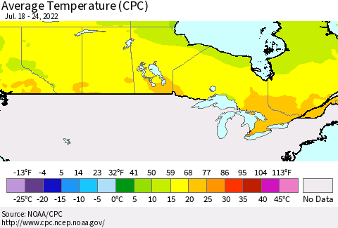 Canada Average Temperature (CPC) Thematic Map For 7/18/2022 - 7/24/2022