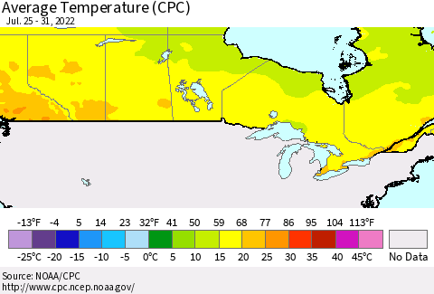 Canada Average Temperature (CPC) Thematic Map For 7/25/2022 - 7/31/2022