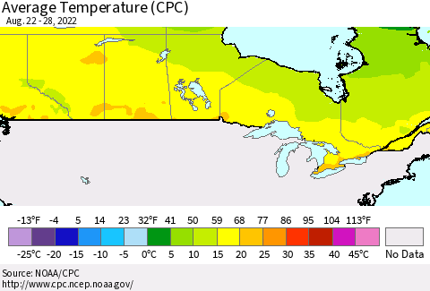 Canada Average Temperature (CPC) Thematic Map For 8/22/2022 - 8/28/2022