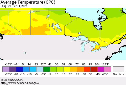 Canada Average Temperature (CPC) Thematic Map For 8/29/2022 - 9/4/2022