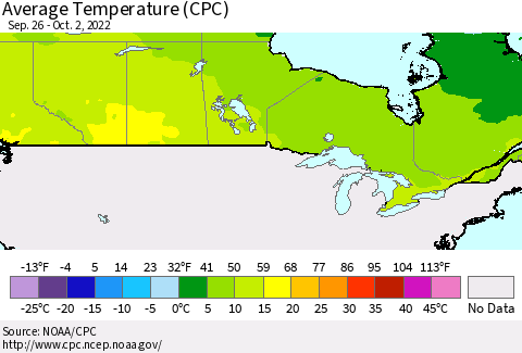 Canada Average Temperature (CPC) Thematic Map For 9/26/2022 - 10/2/2022