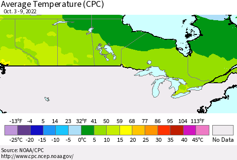 Canada Average Temperature (CPC) Thematic Map For 10/3/2022 - 10/9/2022