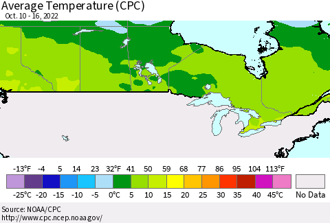 Canada Average Temperature (CPC) Thematic Map For 10/10/2022 - 10/16/2022