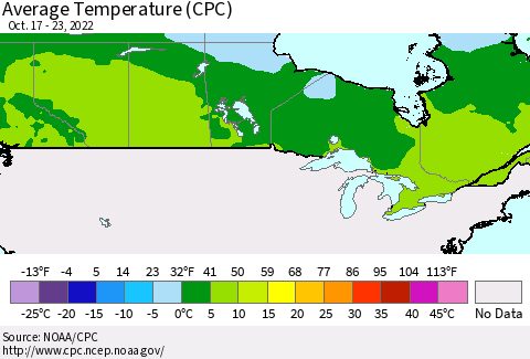 Canada Average Temperature (CPC) Thematic Map For 10/17/2022 - 10/23/2022