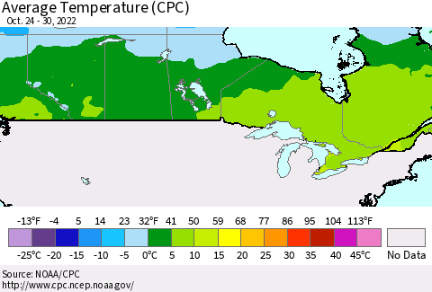Canada Average Temperature (CPC) Thematic Map For 10/24/2022 - 10/30/2022