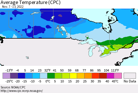 Canada Average Temperature (CPC) Thematic Map For 11/7/2022 - 11/13/2022