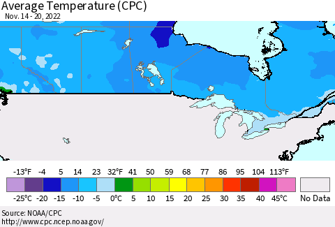 Canada Average Temperature (CPC) Thematic Map For 11/14/2022 - 11/20/2022